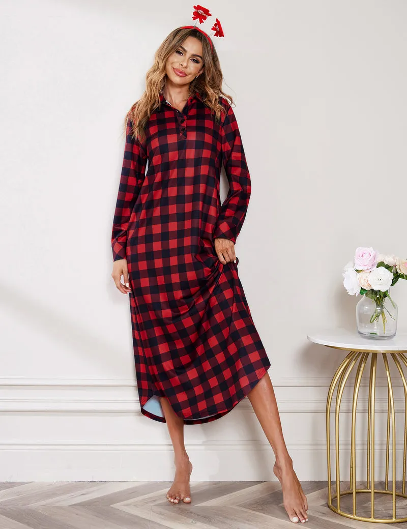 Long Sleeve Full Length Plaid Sleepwear With Pockets sold by Ekouaer