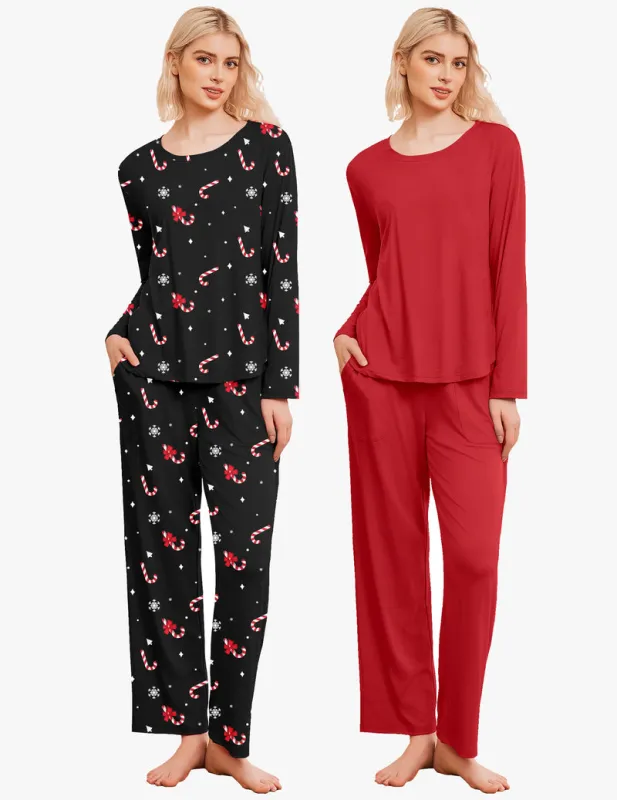 Ekouaer 2 Pack Pajama Sets Long Sleeve Soft Pjs Set sold by Ekouaer