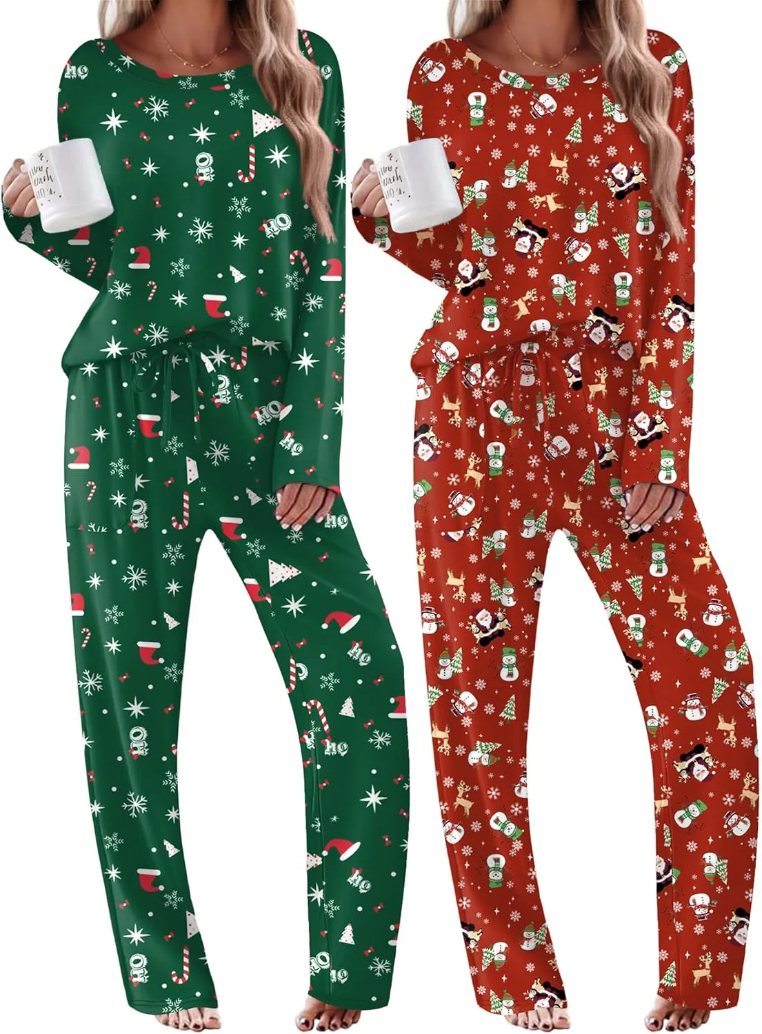 Ekouaer 2 Pack Pajama Sets Long Sleeve Soft Pjs Set sold by Ekouaer product image thumbnail 3