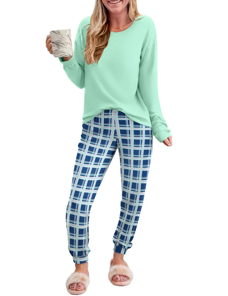 2 Piece Plaid Pjs Long Sleeve Lounge Sets sold by Ekouaer product image thumbnail 5
