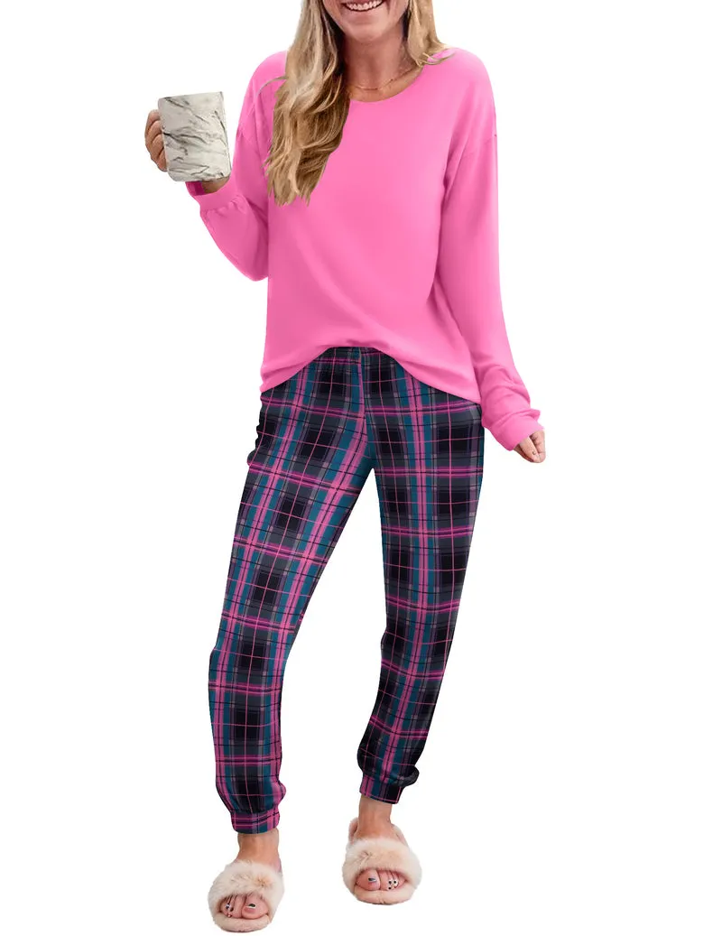 2 Piece Plaid Pjs Long Sleeve Lounge Sets sold by Ekouaer product image thumbnail 2