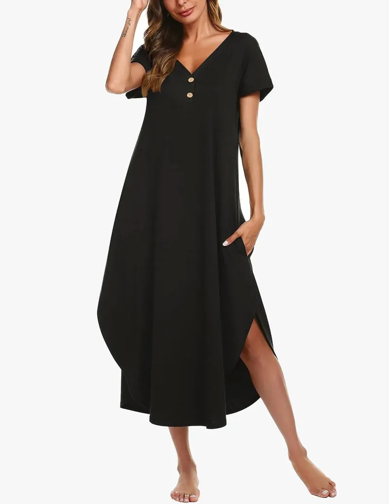 Long Nightgowns Button Short Sleeve Sleep Shirts sold by Ekouaer product image thumbnail 4