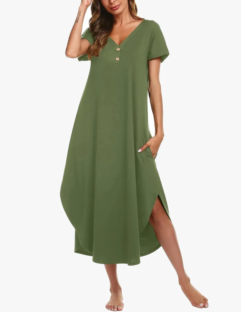 Long Nightgowns Button Short Sleeve Sleep Shirts sold by Ekouaer product image thumbnail 5