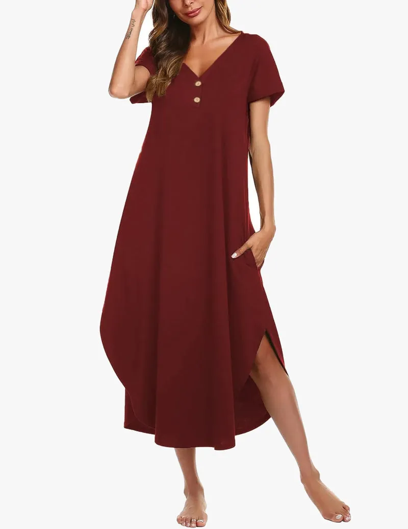 Long Nightgowns Button Short Sleeve Sleep Shirts sold by Ekouaer product image thumbnail 2