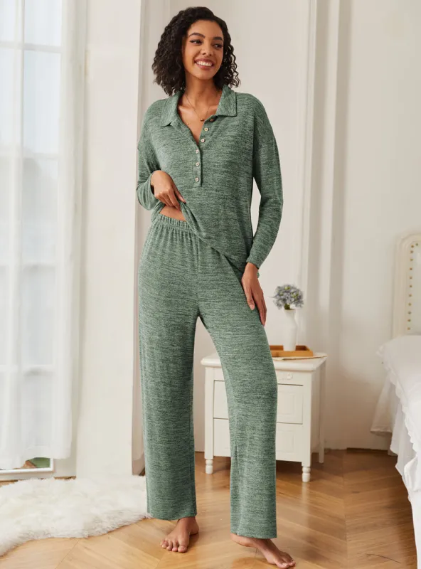 Ekouaer 2 Piece Knit Button Down Soft Pjs Lounge Sets sold by Ekouaer