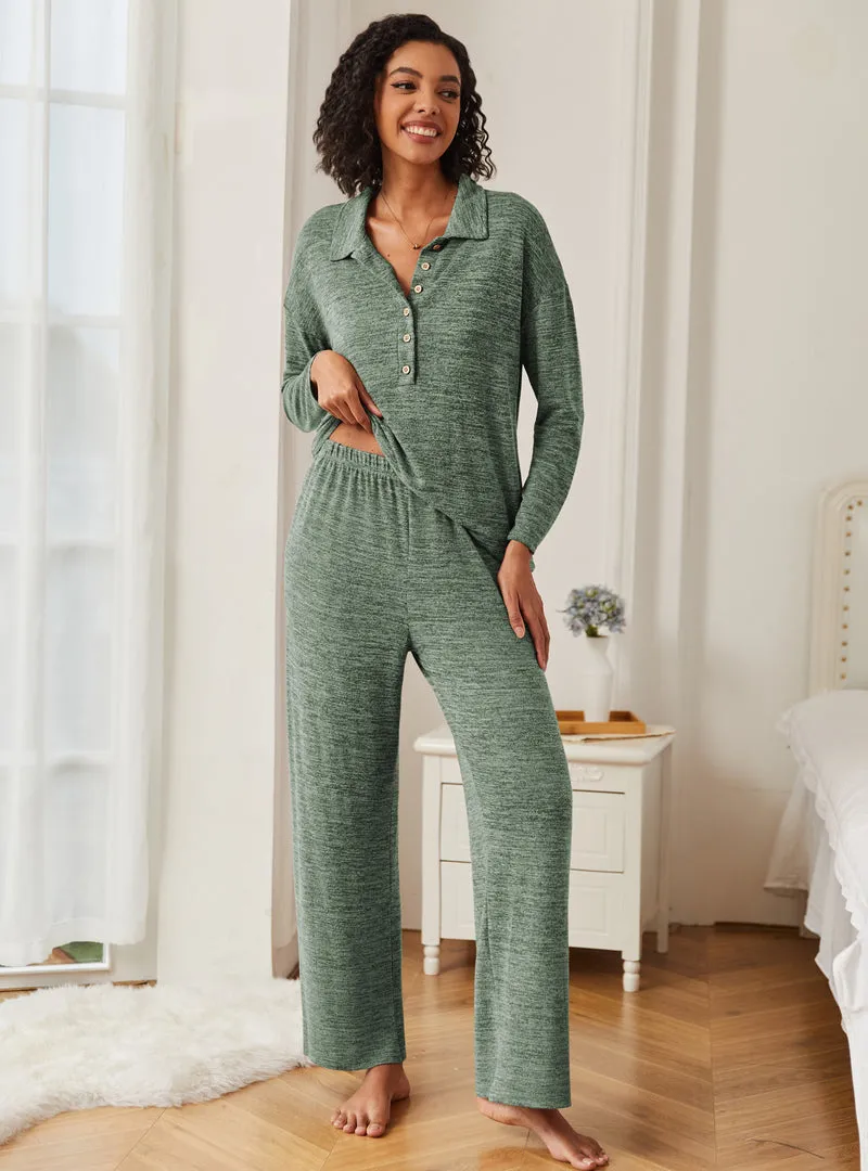 Ekouaer 2 Piece Knit Button Down Soft Pjs Lounge Sets sold by Ekouaer