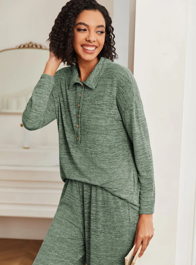 Ekouaer 2 Piece Knit Button Down Soft Pjs Lounge Sets sold by Ekouaer product image thumbnail 2