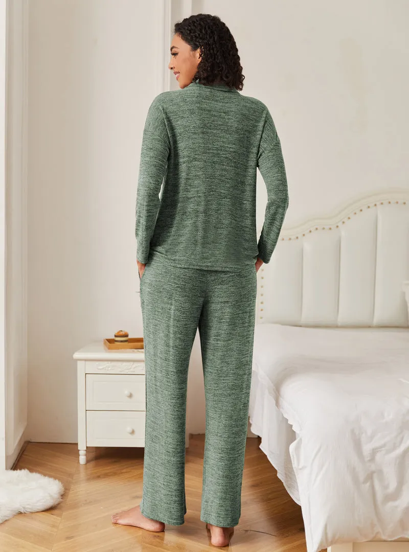 Ekouaer 2 Piece Knit Button Down Soft Pjs Lounge Sets sold by Ekouaer product image thumbnail 3
