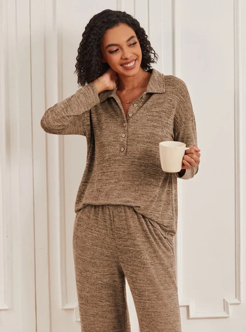 Ekouaer 2 Piece Knit Button Down Soft Pjs Lounge Sets sold by Ekouaer product image thumbnail 5