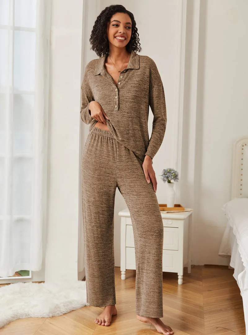 Ekouaer 2 Piece Knit Button Down Soft Pjs Lounge Sets sold by Ekouaer product image thumbnail 4