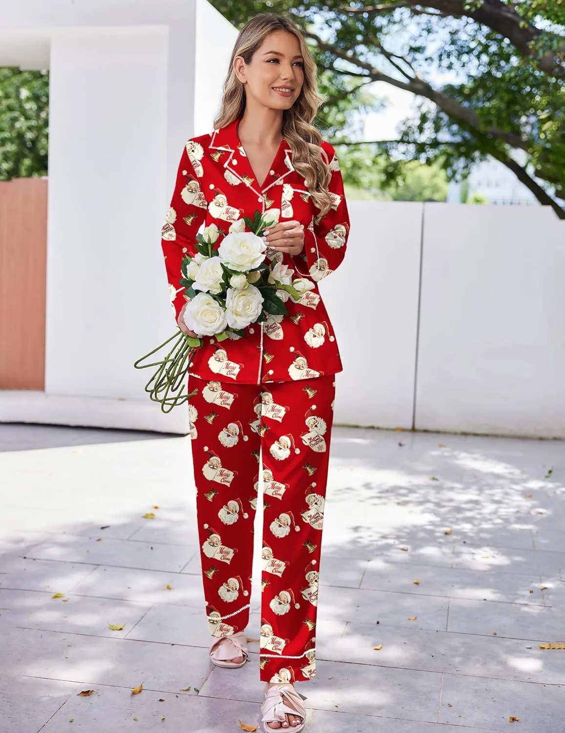 Ekouaer Satin Pajama Set Silky Sleepwear Pjs Lounge Set sold by Ekouaer