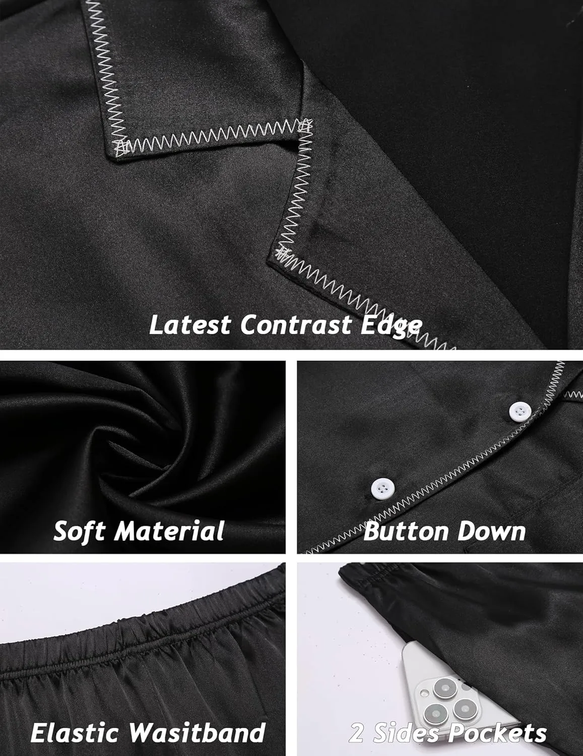 Ekouaer Satin Pajama Set Silky Sleepwear Pjs Lounge Set sold by Ekouaer product image thumbnail 4