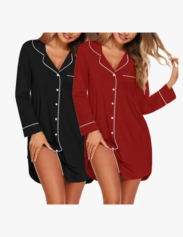 Ekouaer 2 Pack Long Sleeve Sleep Dress sold by Ekouaer