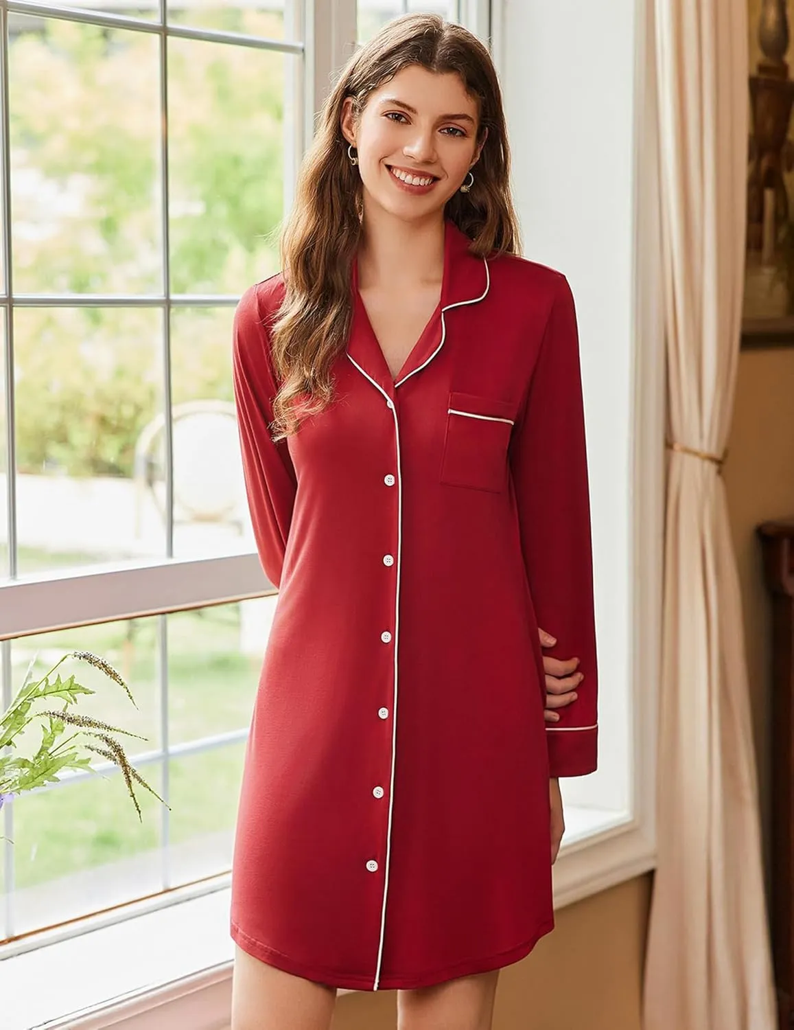 Ekouaer 2 Pack Long Sleeve Sleep Dress sold by Ekouaer product image thumbnail 4