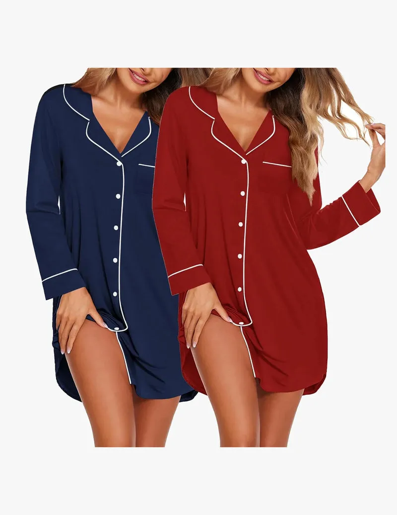 Ekouaer 2 Pack Long Sleeve Sleep Dress sold by Ekouaer product image thumbnail 2