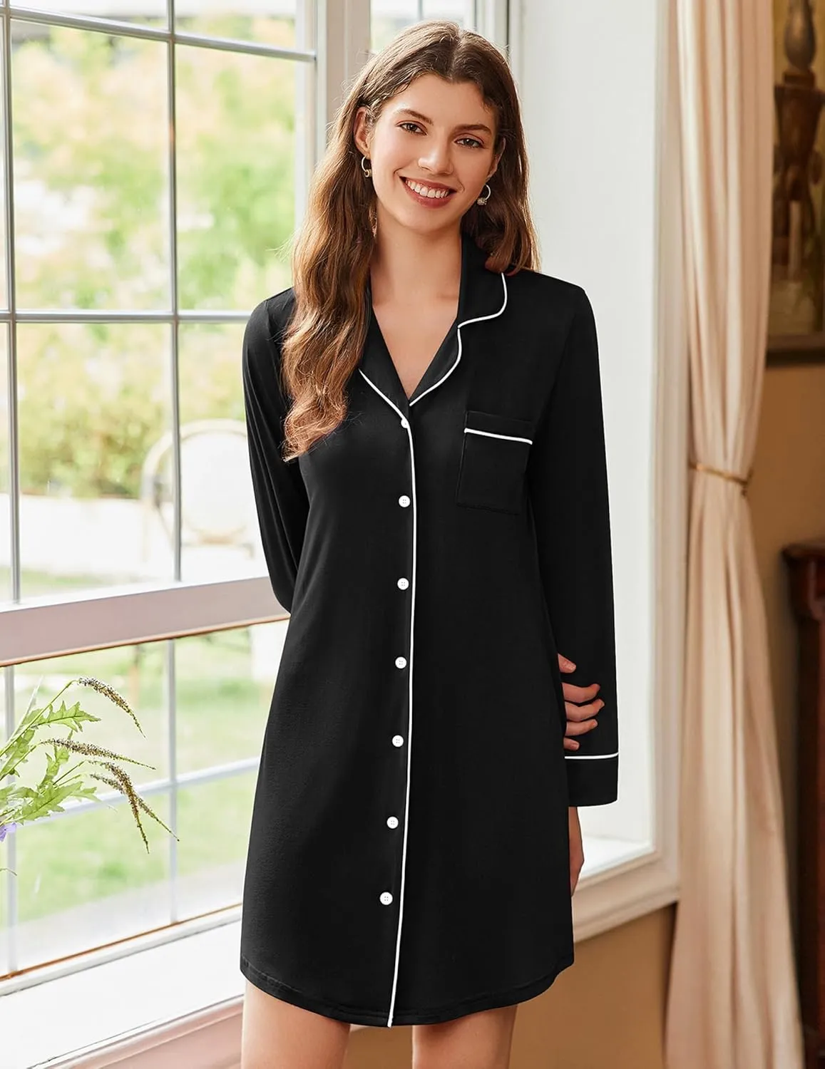 Ekouaer 2 Pack Long Sleeve Sleep Dress sold by Ekouaer product image thumbnail 3
