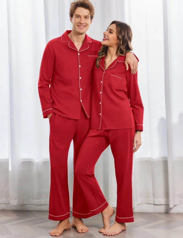100% Cotton Couple Matching Pajamas Loungewear Pjs Set made by Ekouaer