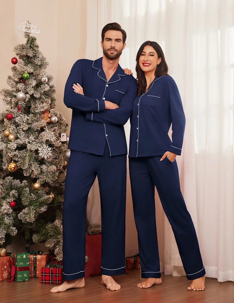 100% Cotton Couple Matching Pajamas Loungewear Pjs Set sold by Ekouaer product image thumbnail 4