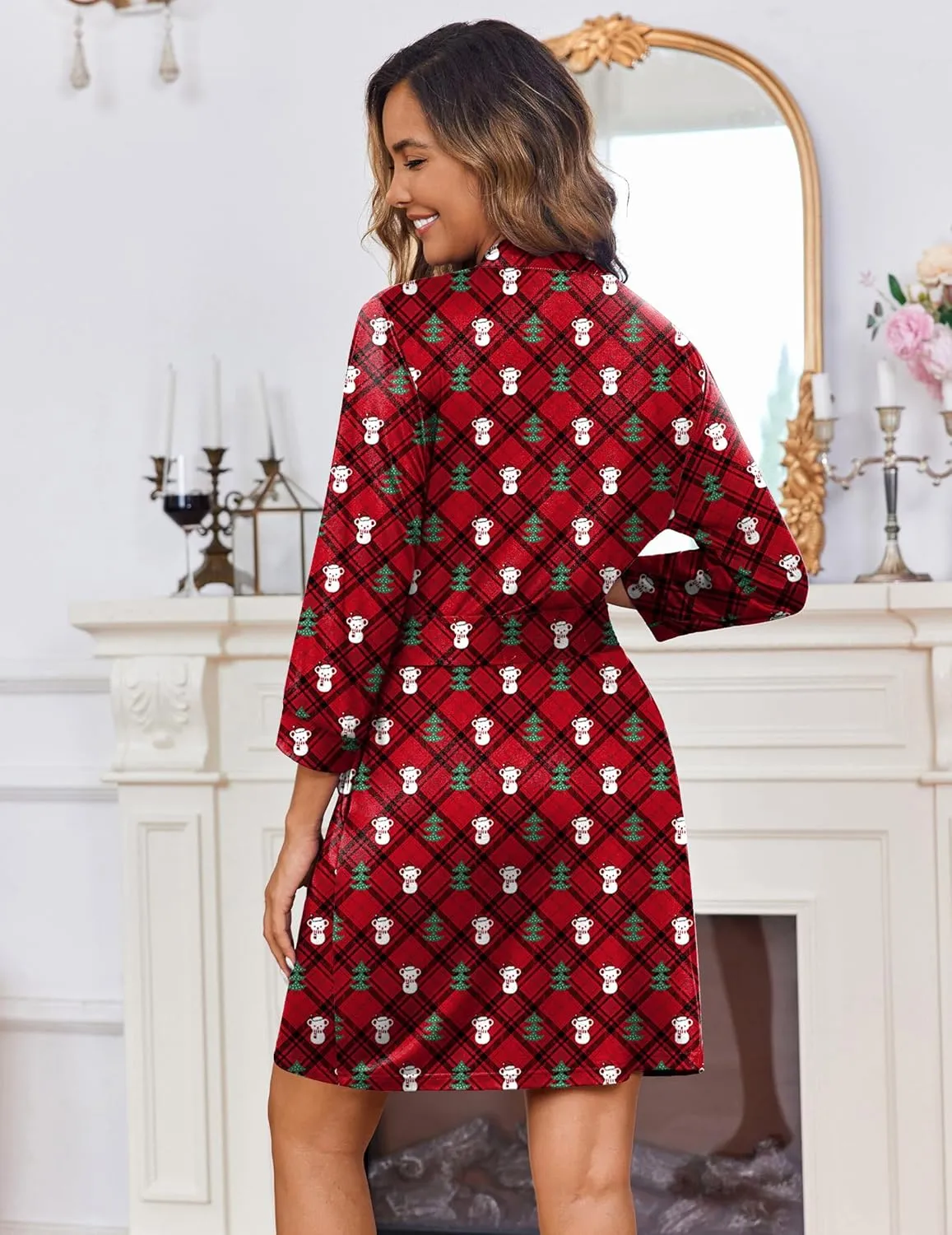 3/4 Sleeve Knit Bathrobe Soft Knee Length Robes sold by Ekouaer product image thumbnail 3