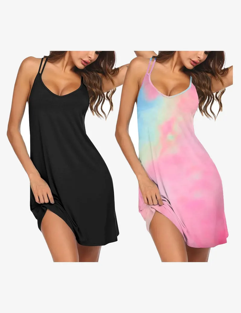 2 Pack Nightgowns Racerback Night Shirt Sleep Dress sold by Ekouaer product image thumbnail 2