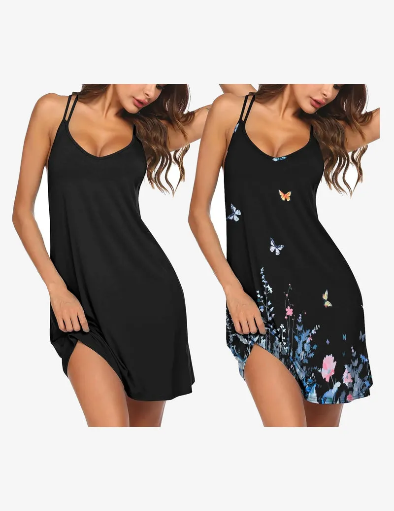 2 Pack Nightgowns Racerback Night Shirt Sleep Dress sold by Ekouaer product image thumbnail 3