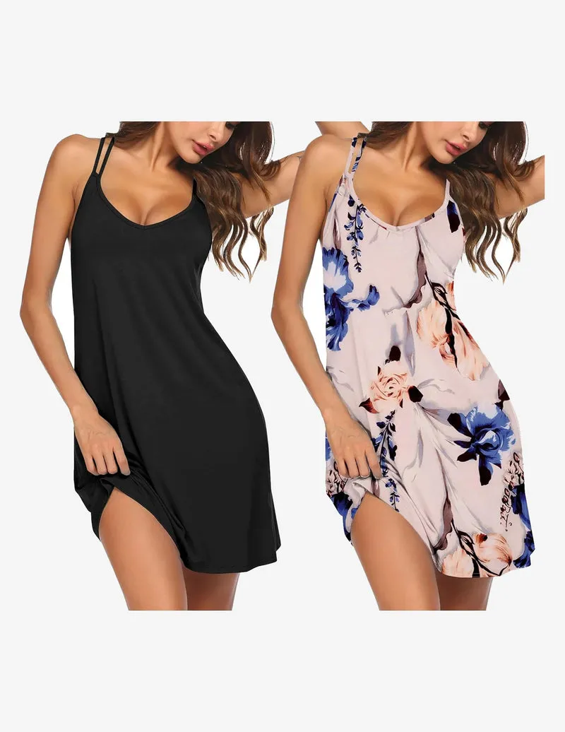 2 Pack Nightgowns Racerback Night Shirt Sleep Dress sold by Ekouaer product image thumbnail 5