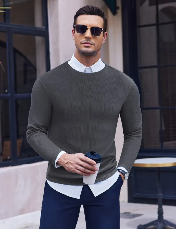Men's Long Sleeve Shirts Waffle Sweater made by Ekouaer
