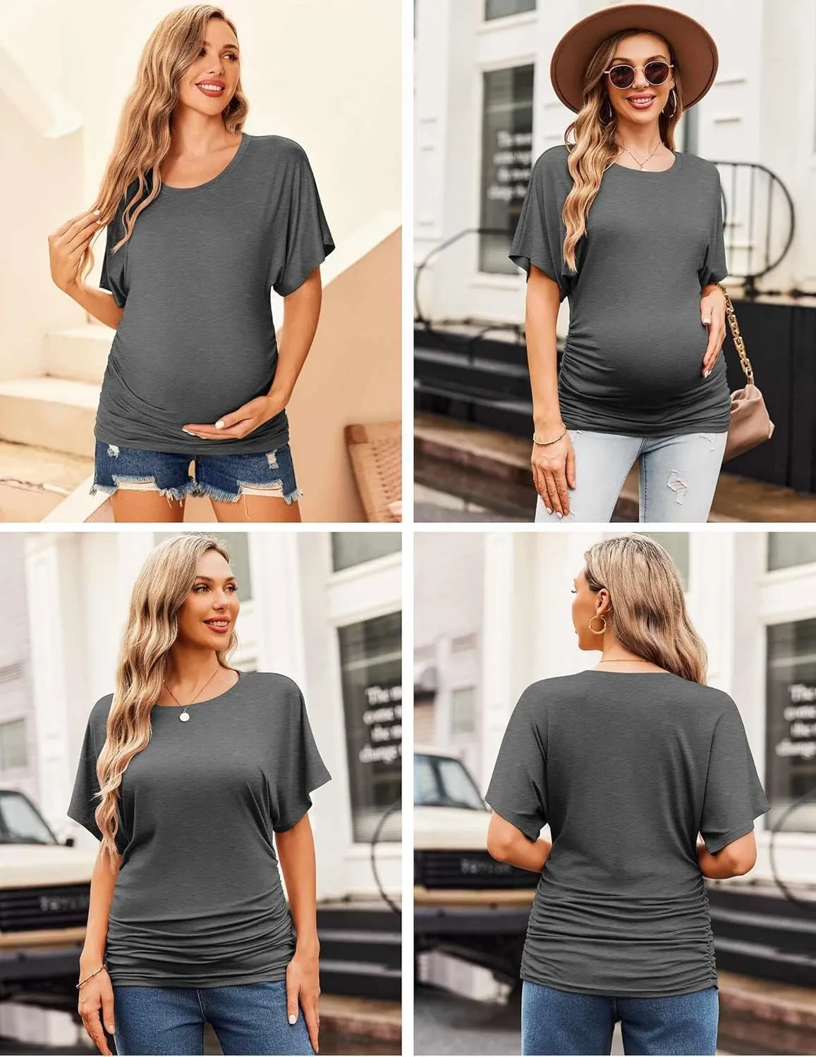 Maternity Shirts 3 Packs Dolman Sleeve Side Ruched Tops sold by Ekouaer product image thumbnail 4
