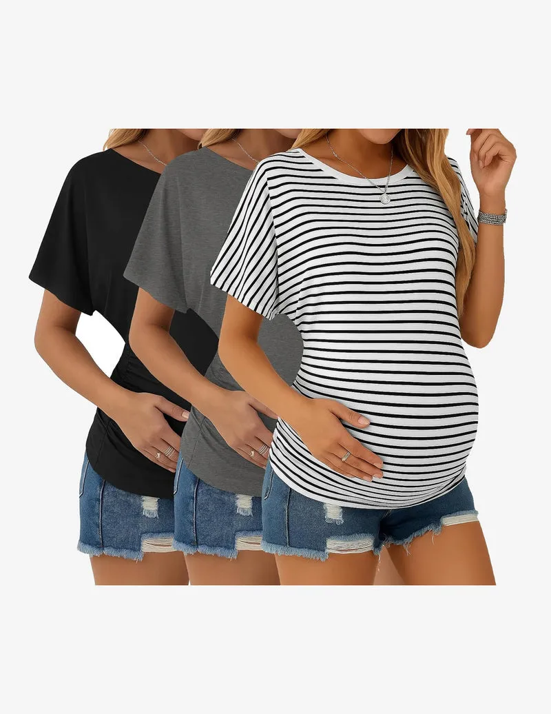 Maternity Shirts 3 Packs Dolman Sleeve Side Ruched Tops sold by Ekouaer