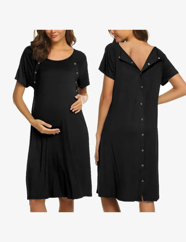 Short Sleeve Maternity Nightgown with Button sold by Ekouaer