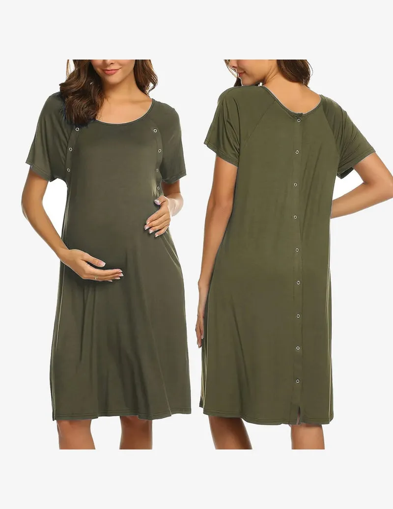 Short Sleeve Maternity Nightgown with Button sold by Ekouaer product image thumbnail 5