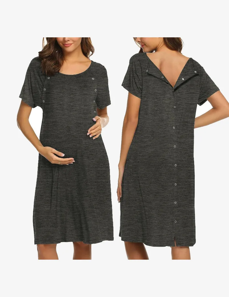 Short Sleeve Maternity Nightgown with Button sold by Ekouaer product image thumbnail 2