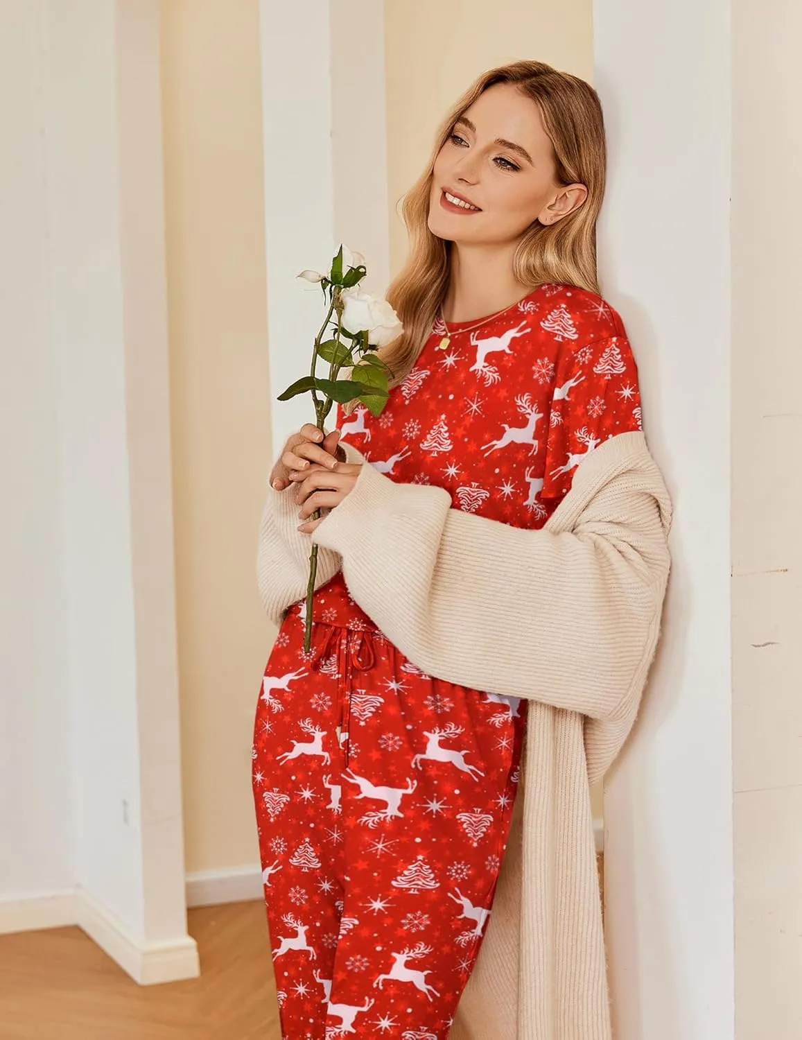 2 Pack Pajama Sets Short Sleeve Lounge Sets sold by Ekouaer product image thumbnail 4