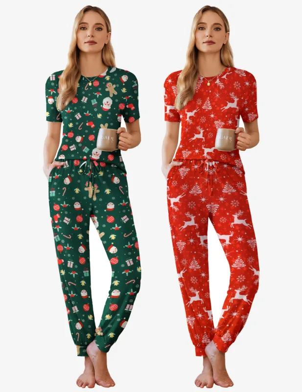 2 Pack Pajama Sets Short Sleeve Lounge Sets sold by Ekouaer