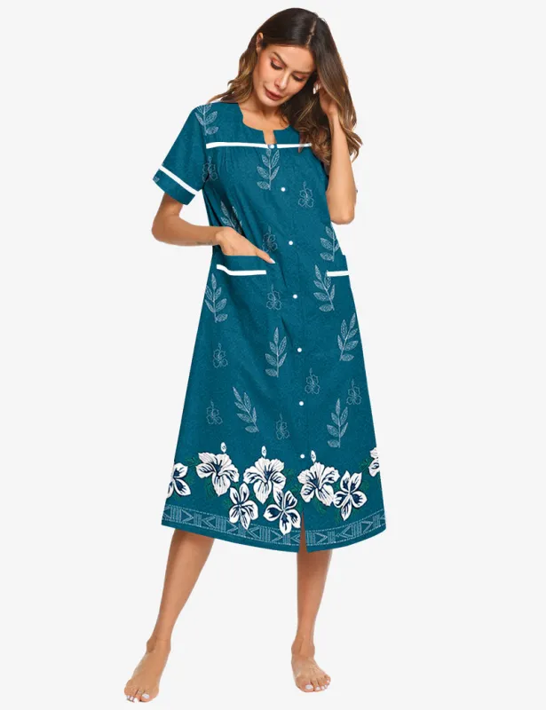 Snap Front Dusters Cotton Housecoat Nightgown made by Ekouaer