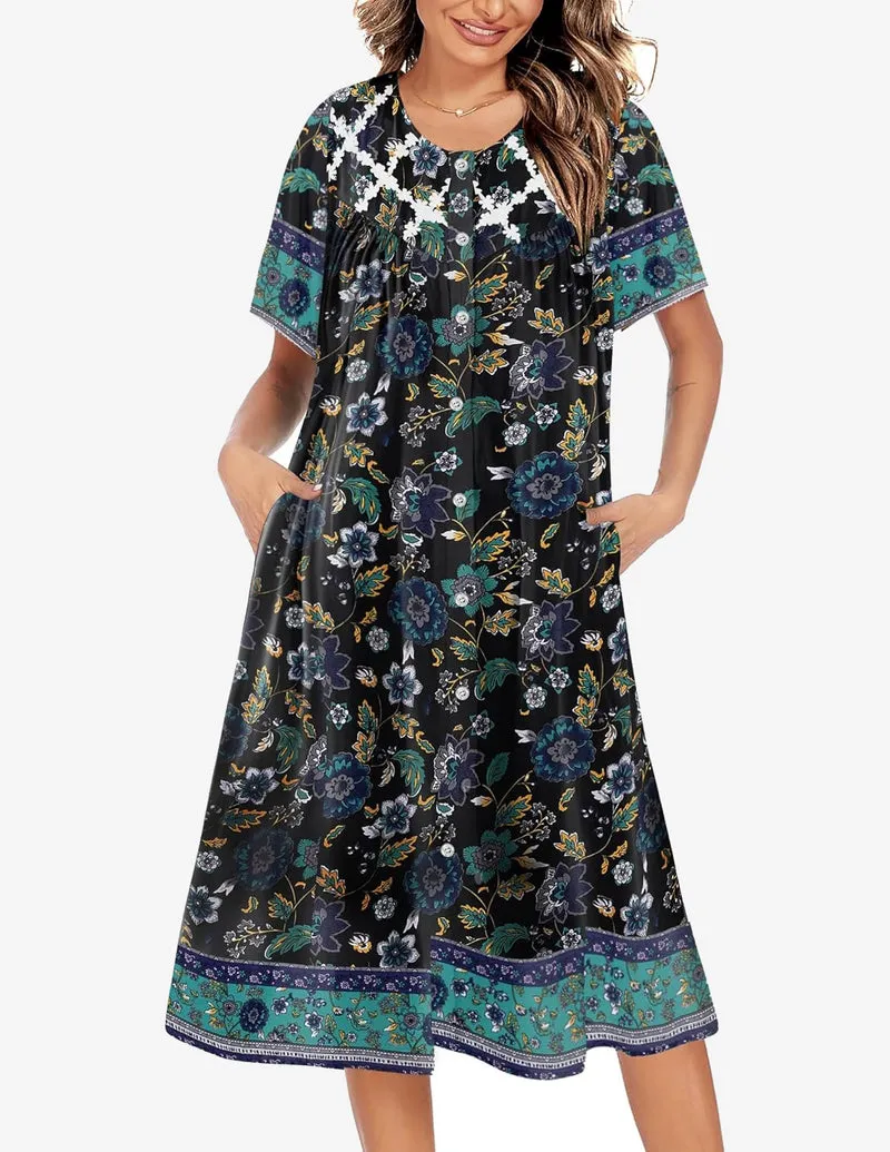 Button Down Nightgown Housecoat with pockets sold by Ekouaer product image thumbnail 5