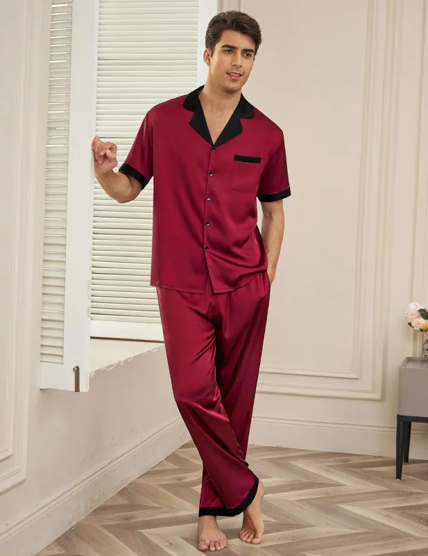 Men Satin Silk Pajamas Set 2 Piece Sleepwear sold by Ekouaer