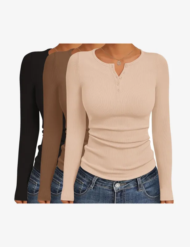 3 Packs Henley Button Down Ribbed Tops sold by Ekouaer