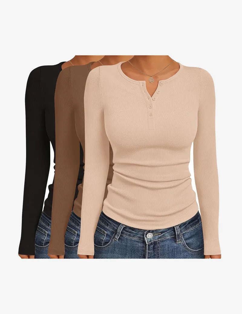 3 Packs Henley Button Down Ribbed Tops sold by Ekouaer