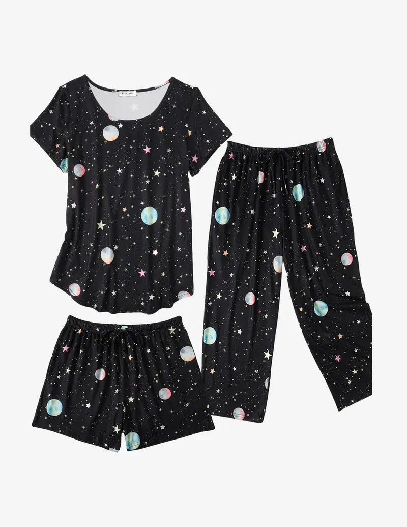 3 PCS Capri Pajamas Set Short Sleeve Floral Pajama Sets sold by Ekouaer product image thumbnail 5