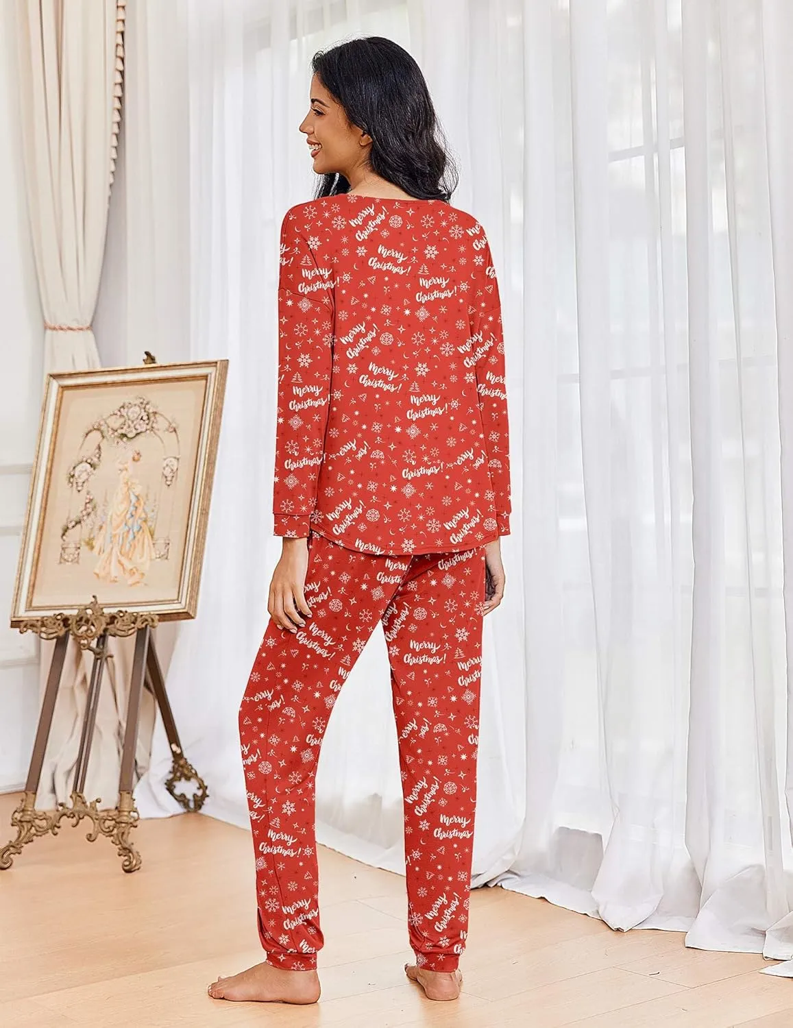 Christmas PJ Sets Soft Lounge Set sold by Ekouaer product image thumbnail 3