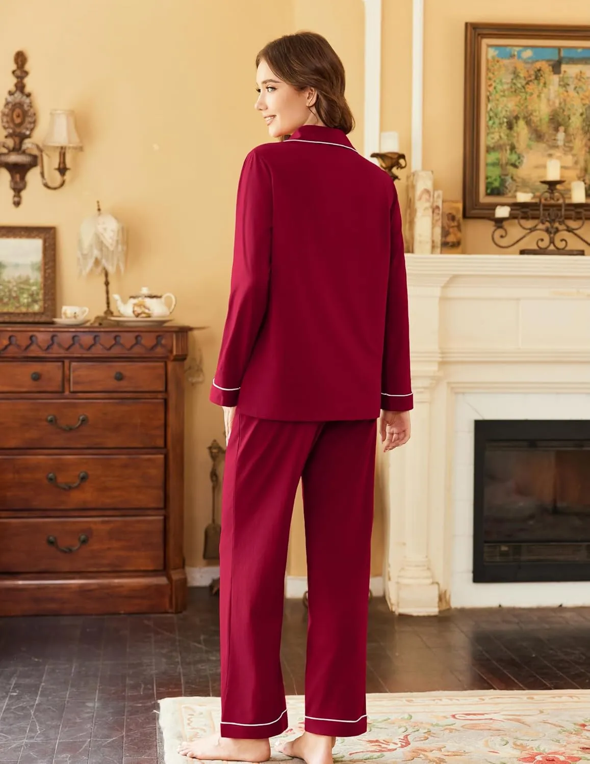Pajamas Set Cotton Long Sleeve Button Down Sleepwear sold by Ekouaer product image thumbnail 4