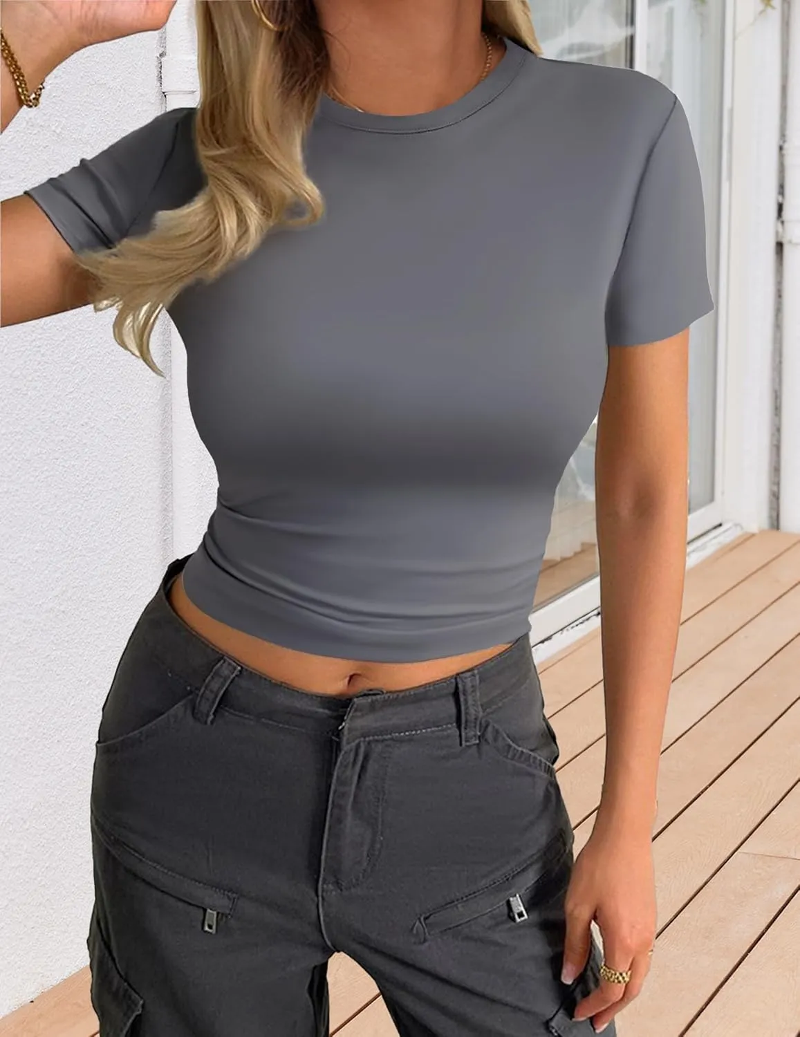 Basic Tee Shirts 3 Pack Short Sleeve Thermal Tops sold by Ekouaer product image thumbnail 2