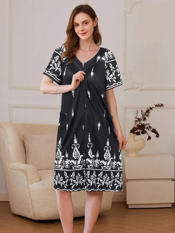 Robe Zipper Front Mumu Duster Robes Zip Up Housecoat made by Ekouaer