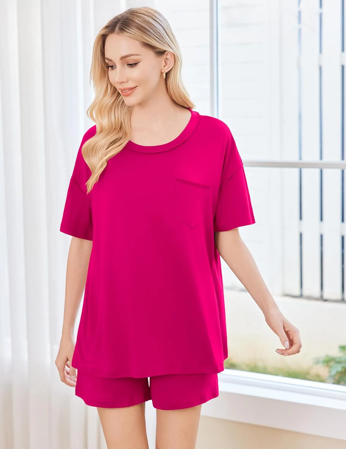 2 Piece Pajama Sets Short Sleeve Lounge Sets sold by Ekouaer product image thumbnail 4