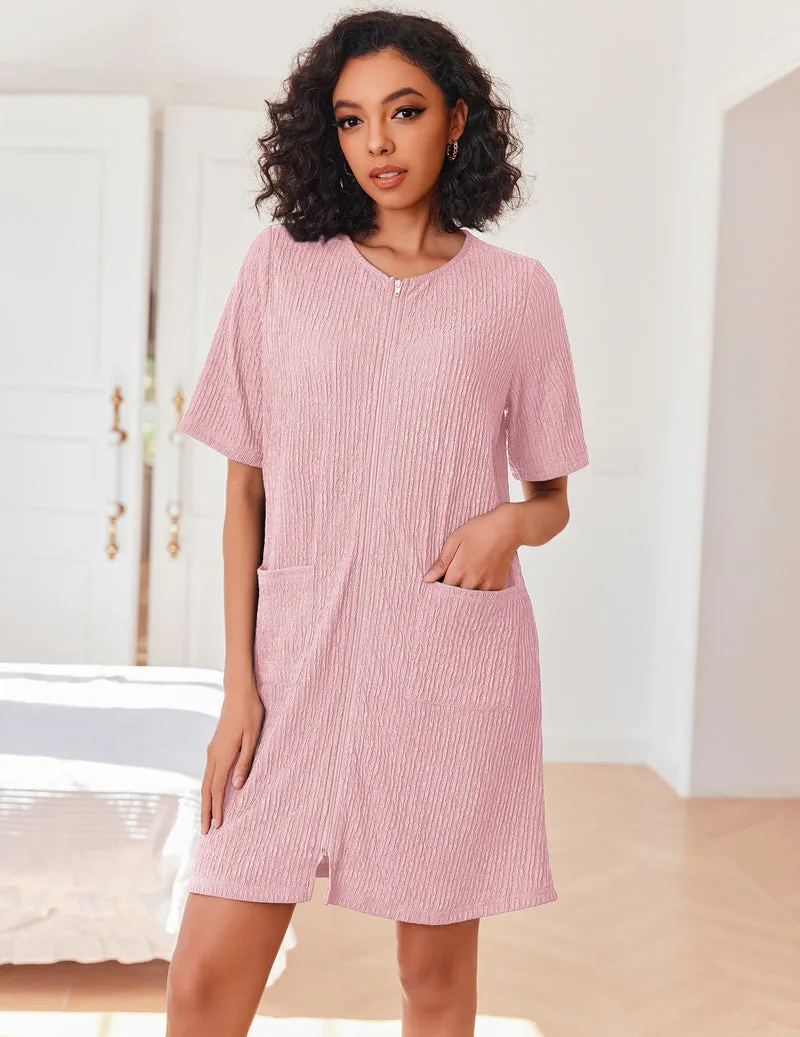 Zipper Robes Knit Short Bathrobe sold by Ekouaer product image thumbnail 2