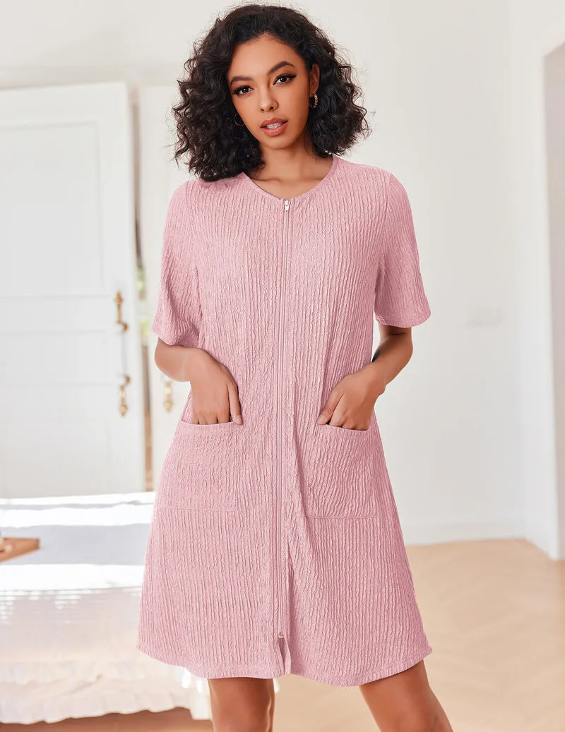 Zipper Robes Knit Short Bathrobe sold by Ekouaer