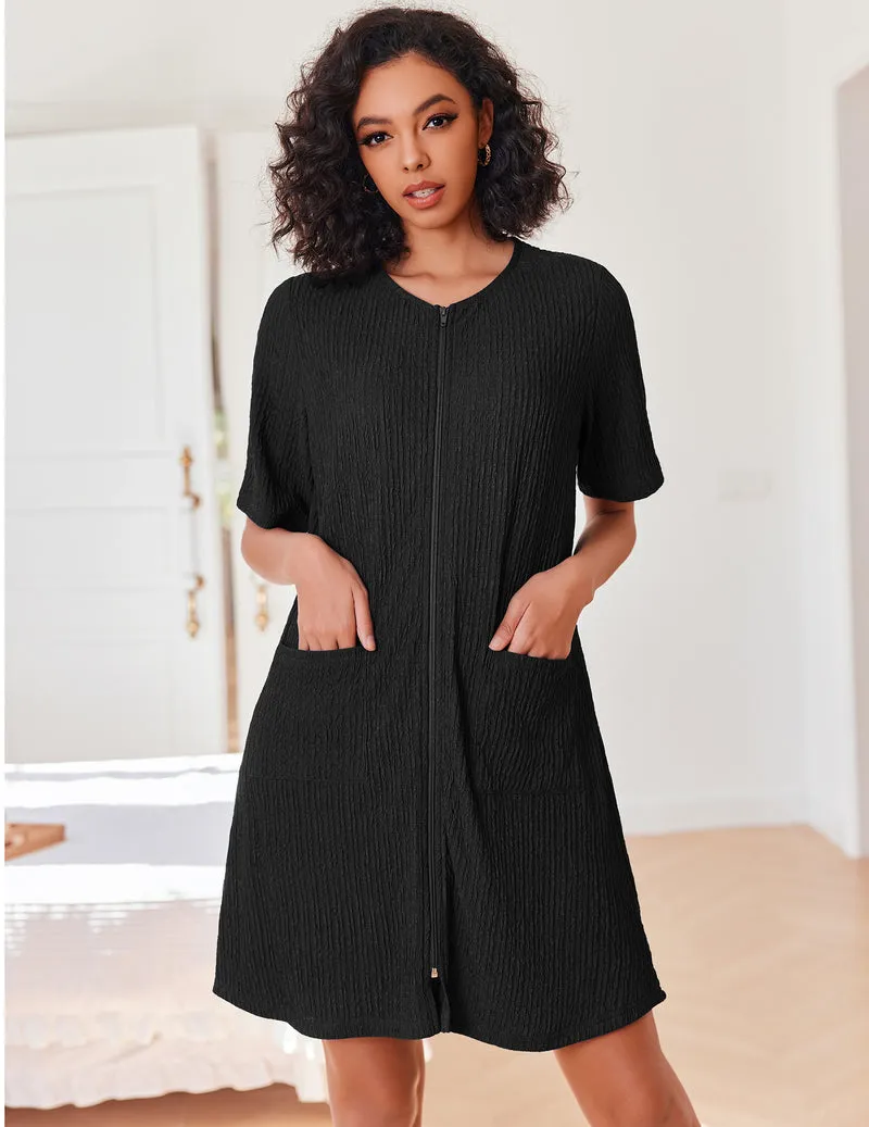 Zipper Robes Knit Short Bathrobe sold by Ekouaer product image thumbnail 5