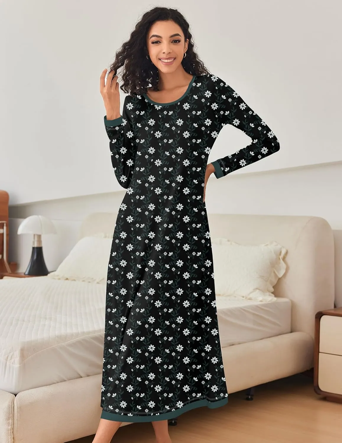 Ekouaer Nightgown Long Sleeve Full Length Long Nightshirt sold by Ekouaer product image thumbnail 5