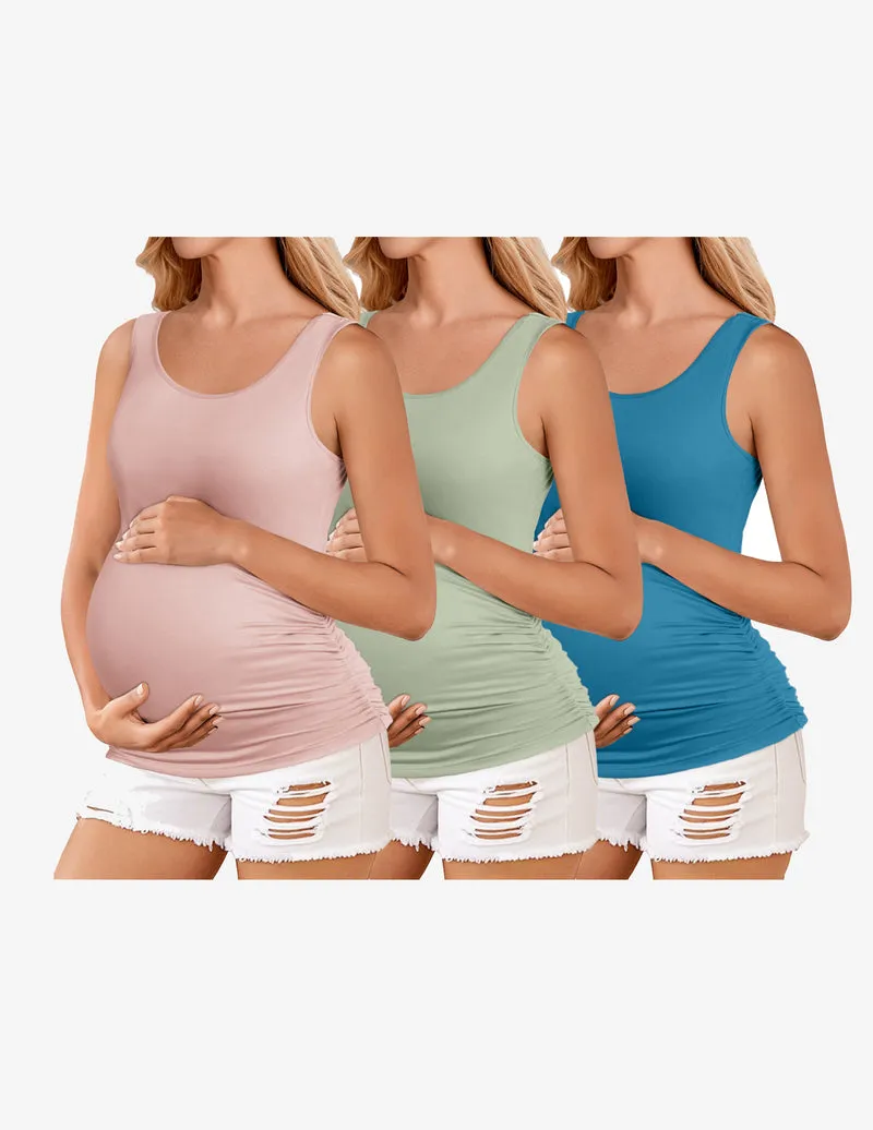 Ekouaer 3 Pack Maternity Tank Tops Ruch Side Basic Shirts sold by Ekouaer